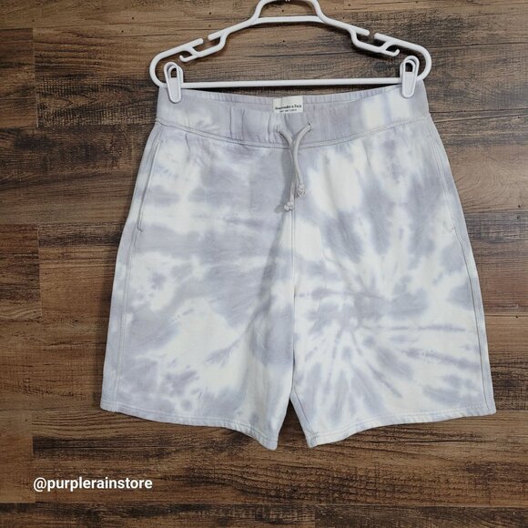 Abercrombie & Fitch Soft Fleece Tie Dye Shorts Size L Pockets Blue Gray White - Picture 1 of 11